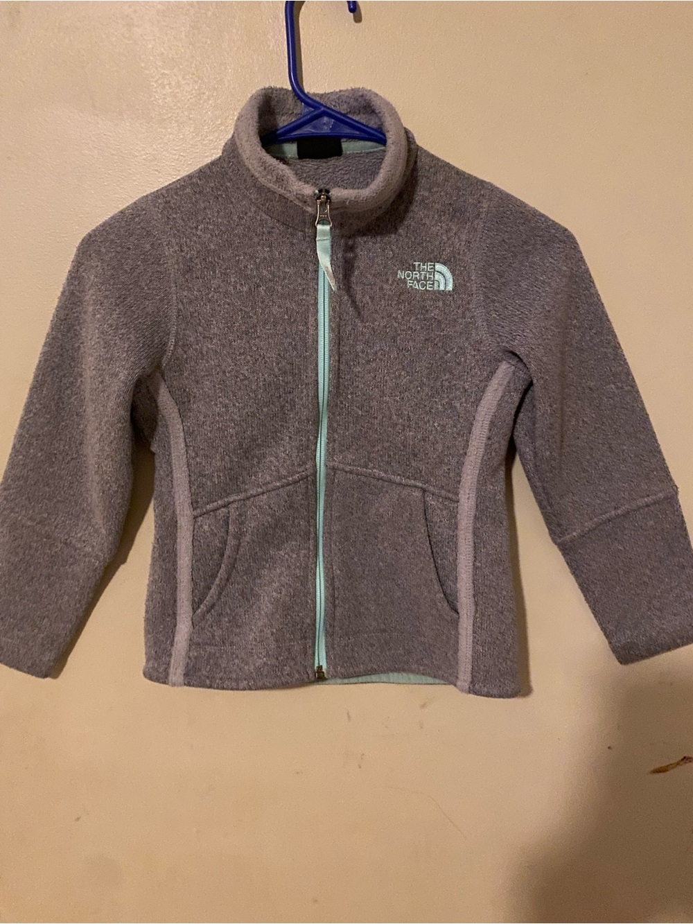 The North Face Girls' Gray Fleece Jacket with Mint Zipper